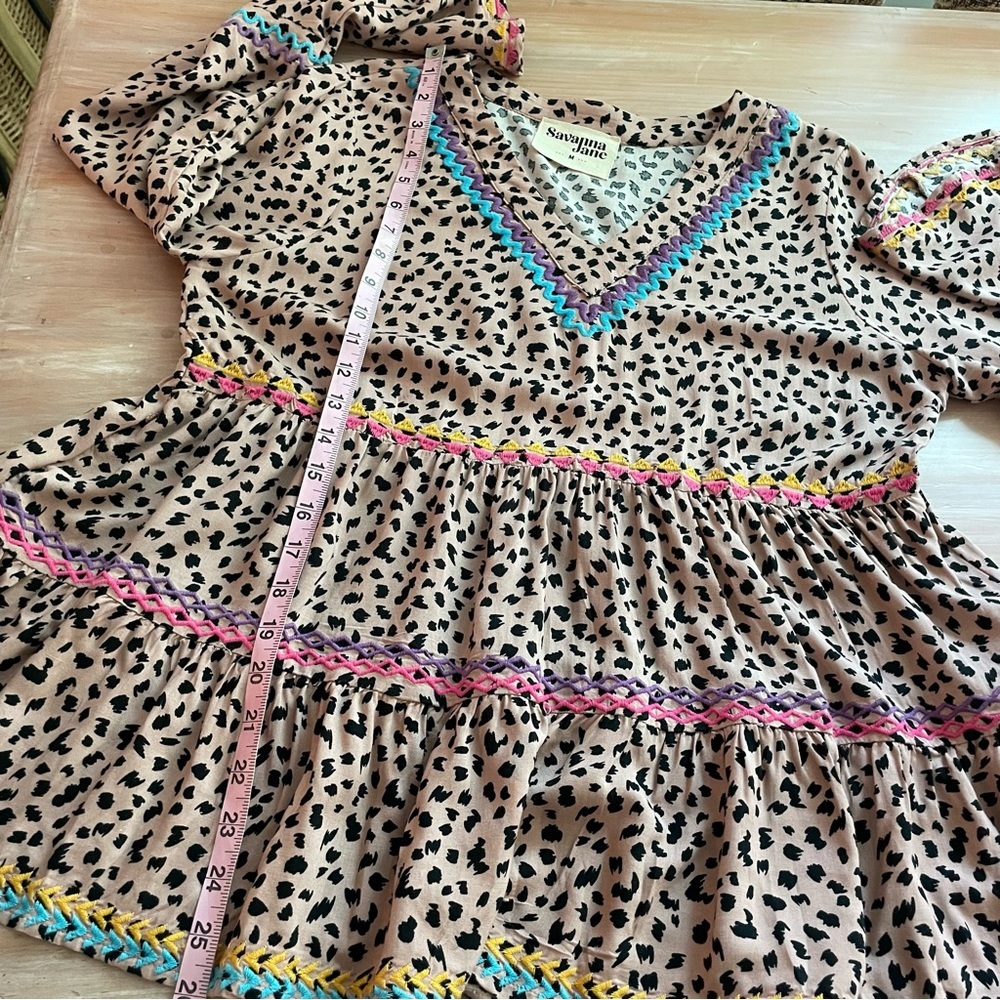Anthropologie Savanna JANE Animal Print Embroidered Top! Rik Rak Embroidery - Picture 9 of 11